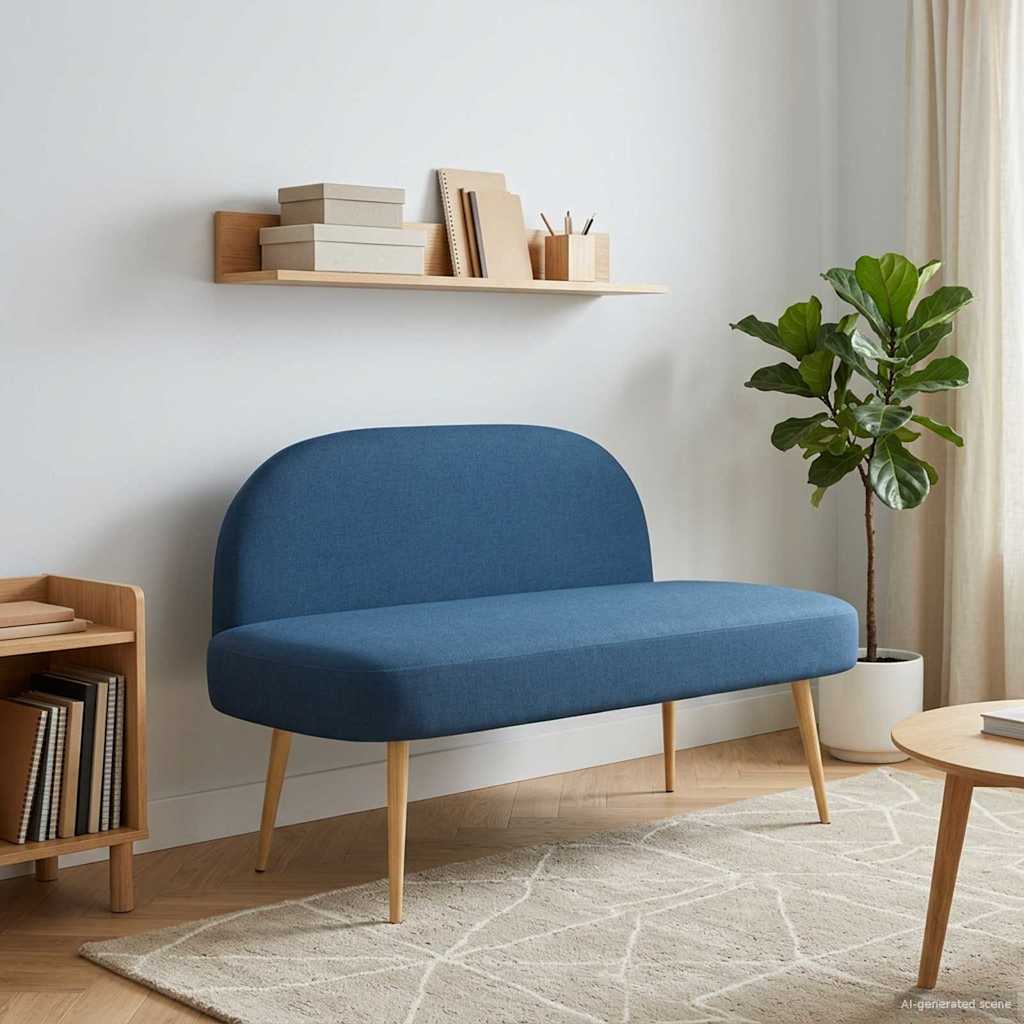 vidaXL Δερμάτινος Πάγκος με Πλάτη Μπλε 110 x 60 x 76 cm Πολυεστέρας