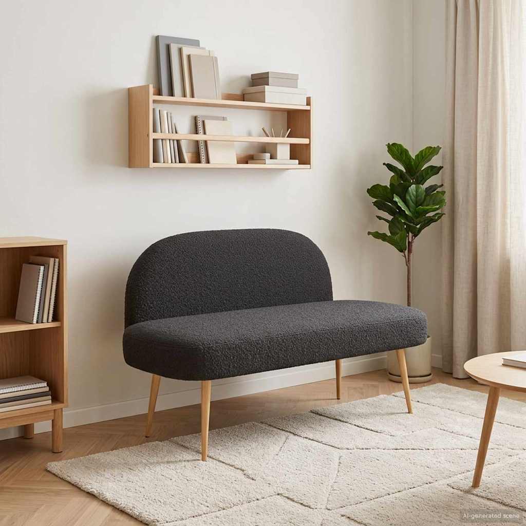 vidaXL Δερμάτινος Πάγκος με Πλάτη Μαύρο 110 x 60 x 76 cm Μπουκλέ