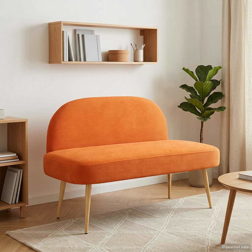 vidaXL Δερμάτινος Πάγκος με Πλάτη Πορτοκαλί 110 x 60 x 76 cm