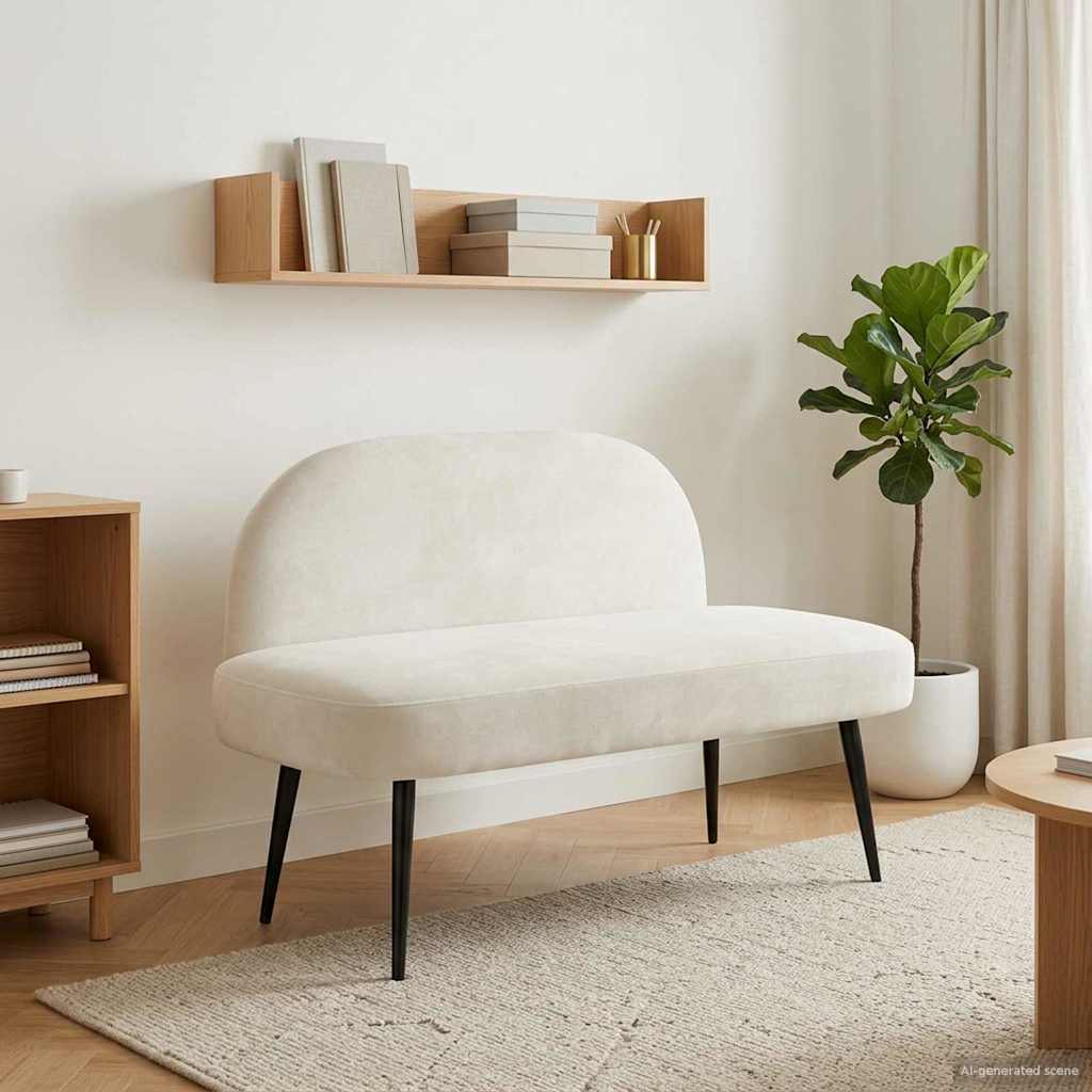 vidaXL Δερμάτινος Πάγκος με Πλάτη Κρεμ 110 x 60 x 76 cm Βελούδο