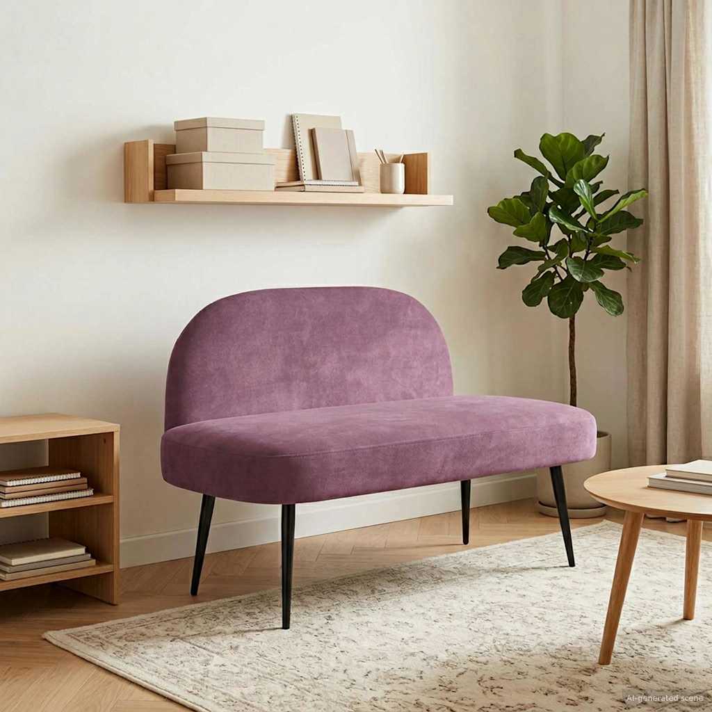 vidaXL Δερμάτινος Πάγκος με Πλάτη Μοβ 110 x 60 x 76 cm Βελούδο