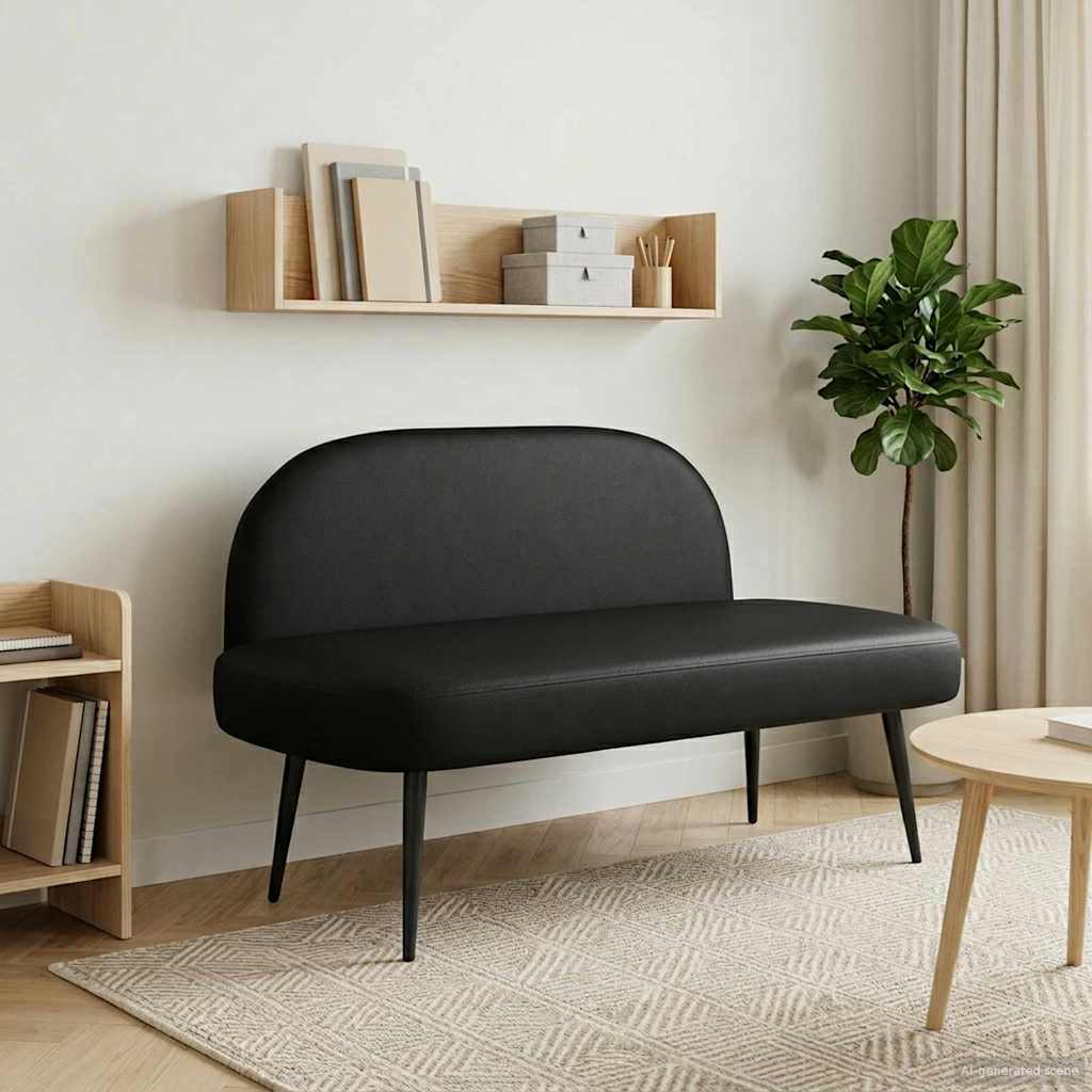 vidaXL Δερμάτινος Πάγκος με Πλάτη Μαύρο 110 x 60 x 76 cm Τεχνητό Δέρμα