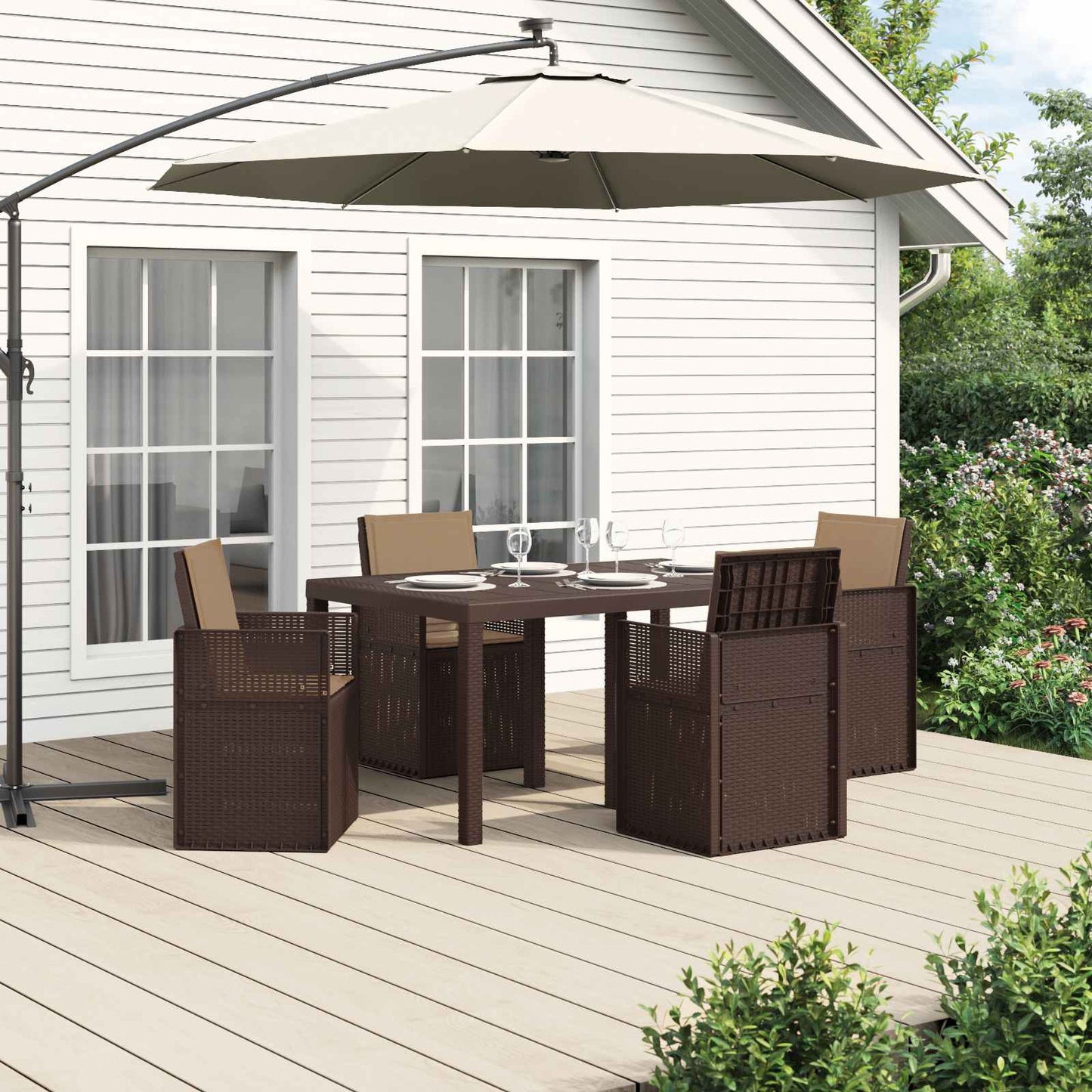 vidaXL Σέτ φαγητού για κήπο με μαξιλάρι 5 pcs Καφέ και Taupe PP