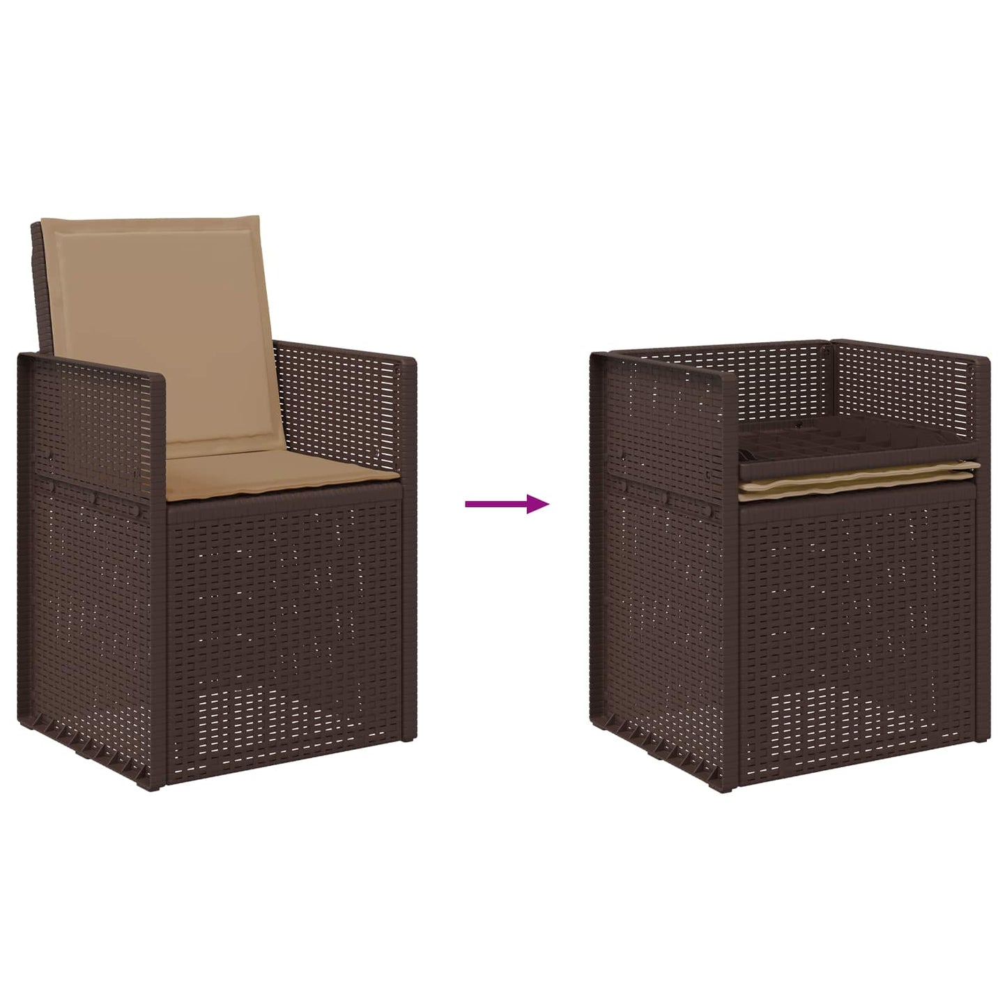 vidaXL Σέτ φαγητού για κήπο με μαξιλάρι 5 pcs Καφέ και Taupe PP