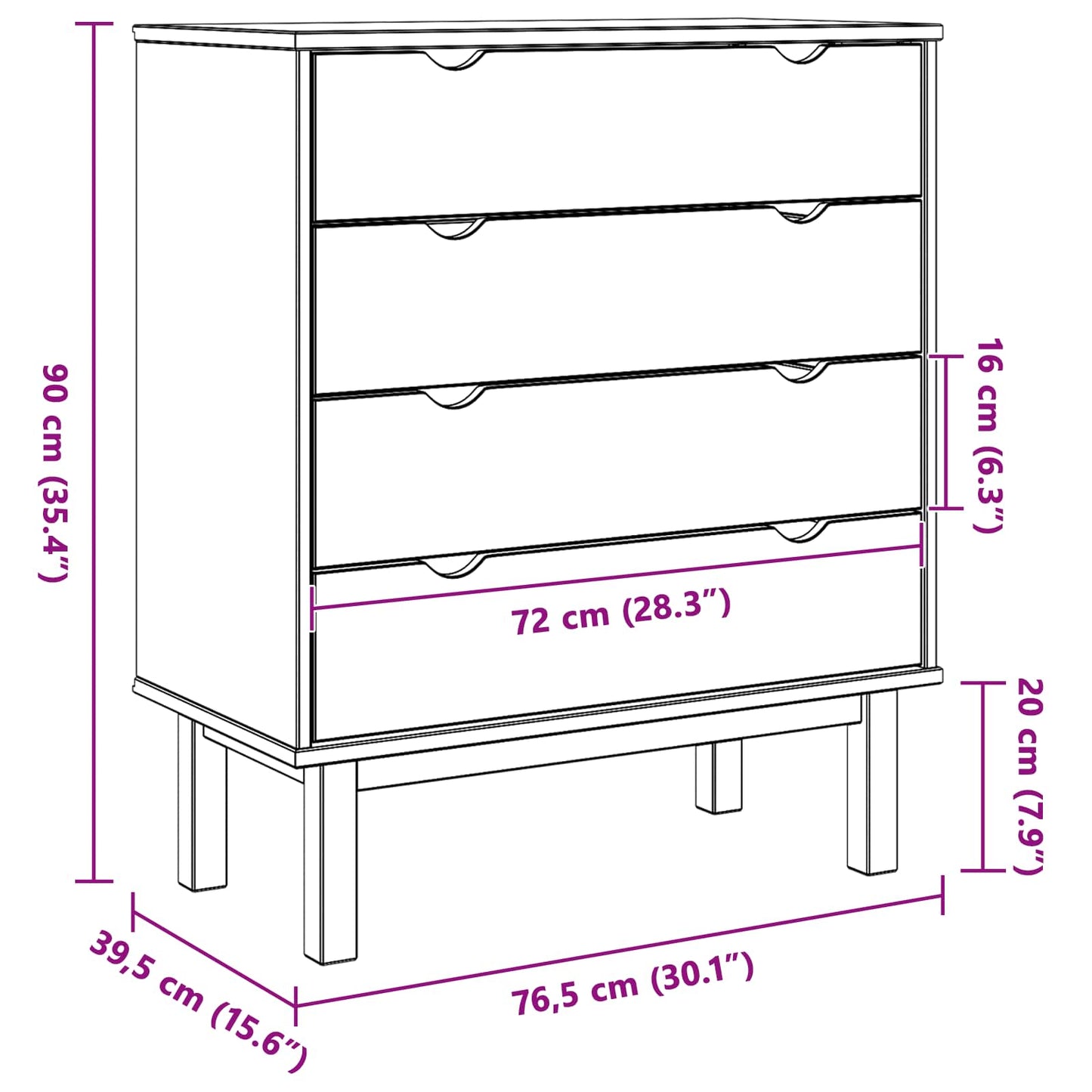 vidaXL Κουτί με συρτάρια με συρτάρι OTTA Μαύρο 76,5 x 39,5 x 90 εκ.