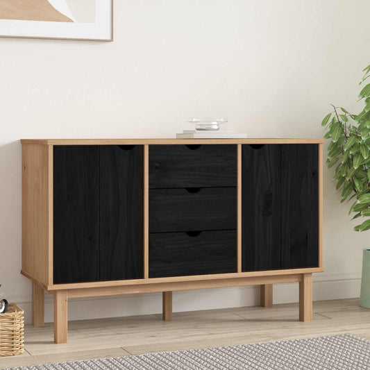 vidaXL Πλαϊνό γραφείο OTTA Μαύρο 113,5 x 43 x 73 εκ. Μασίφ Ξύλο Πεύκου