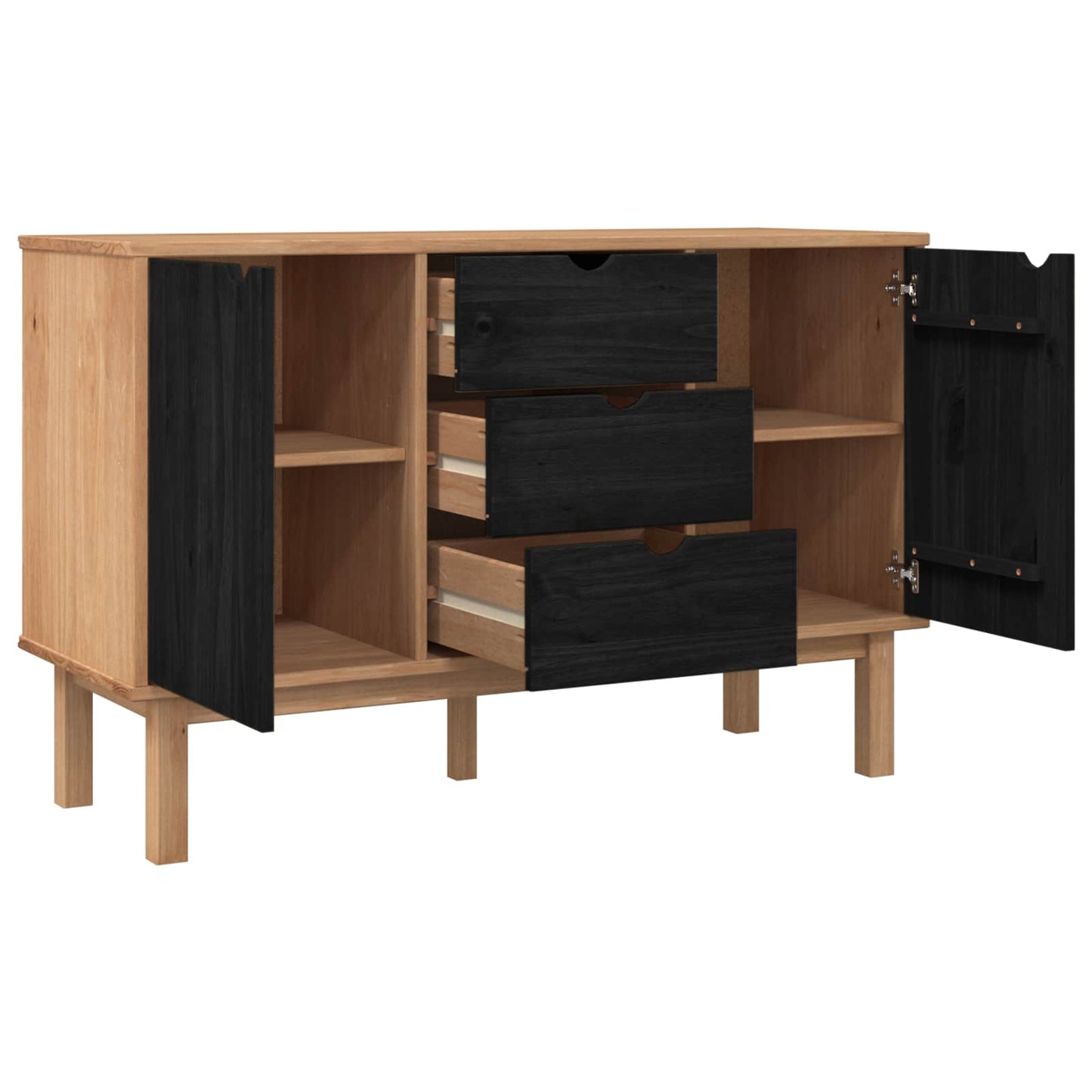 vidaXL Πλαϊνό γραφείο OTTA Μαύρο 113,5 x 43 x 73 εκ. Μασίφ Ξύλο Πεύκου