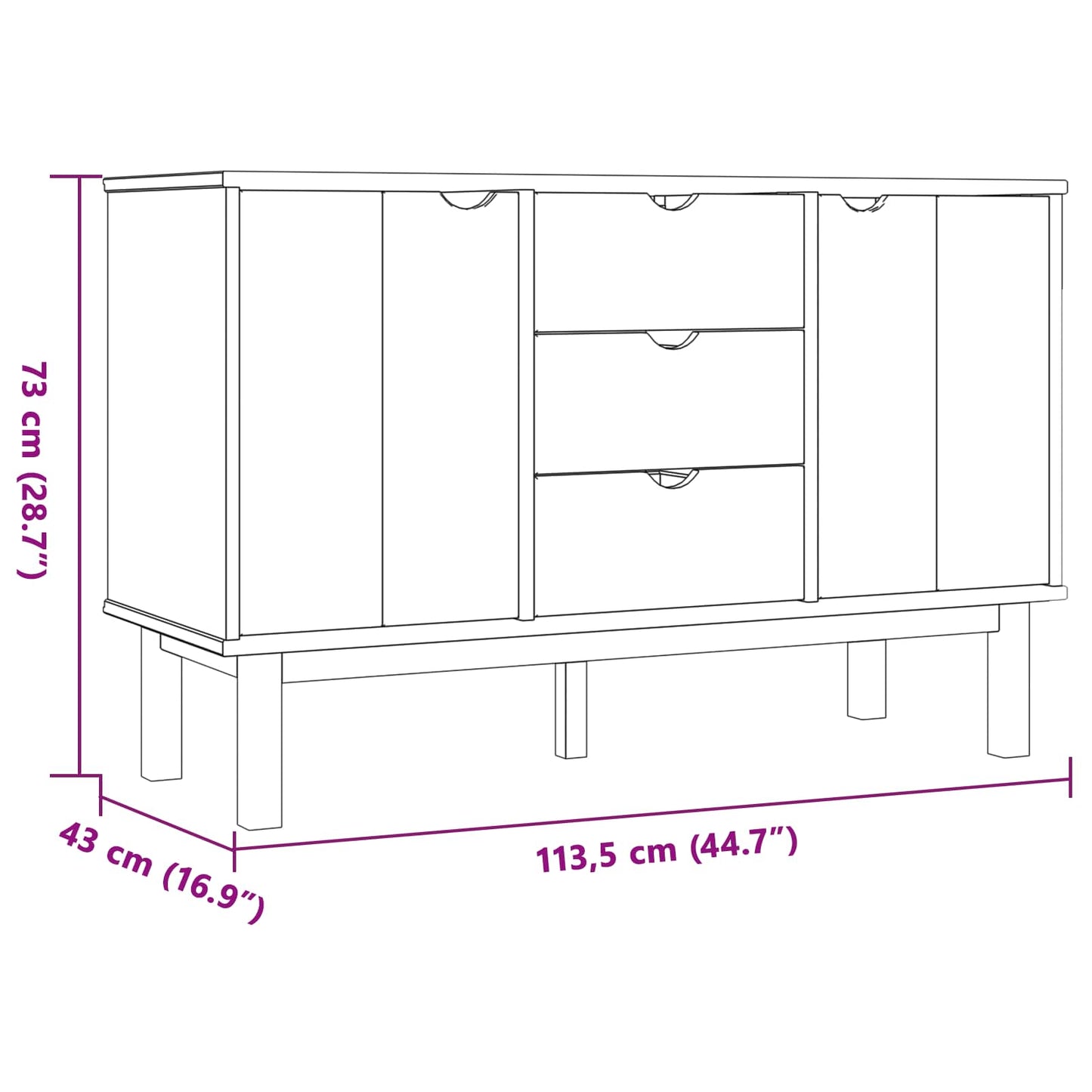 vidaXL Πλαϊνό γραφείο OTTA Μαύρο 113,5 x 43 x 73 εκ. Μασίφ Ξύλο Πεύκου