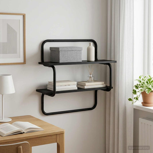 vidaXL Ράφι τοίχου 2 επιπέδων Μαύρη Δρυς 40 x 24,5 x 61 εκ