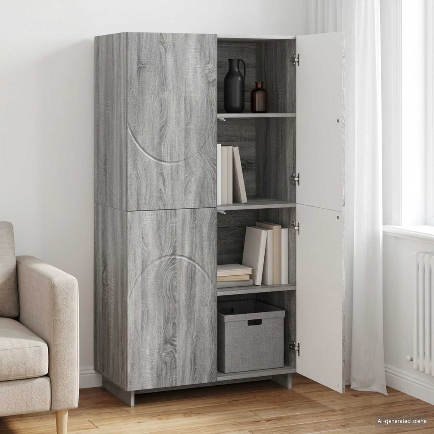 vidaXL Ψηλός μπουφές Γκρι Sonoma 79 x 41 x 151 cm Επεξεργασμένο Ξύλο