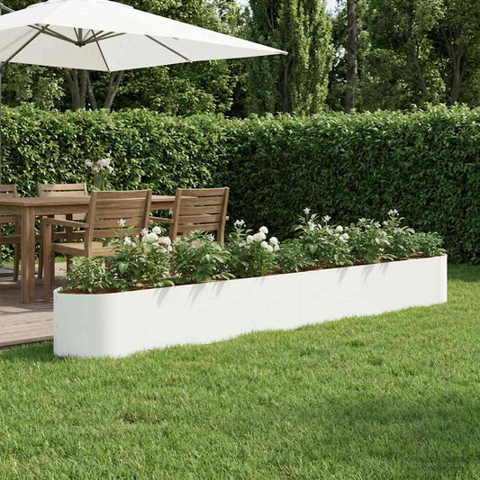 vidaXL Υψωμένο Κρεβάτι Κήπου Λευκό 380 x 40 x 40 εκ Ατσάλι