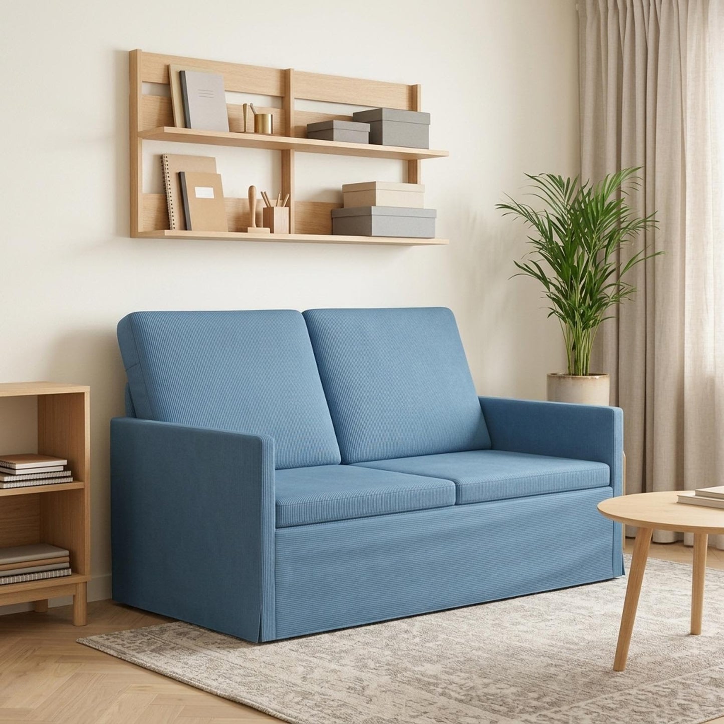 vidaXL Καναπές 2 ατόμων Μπλε 130 x 81 x 82 εκ. Υφασμάτινο Κορντουρά