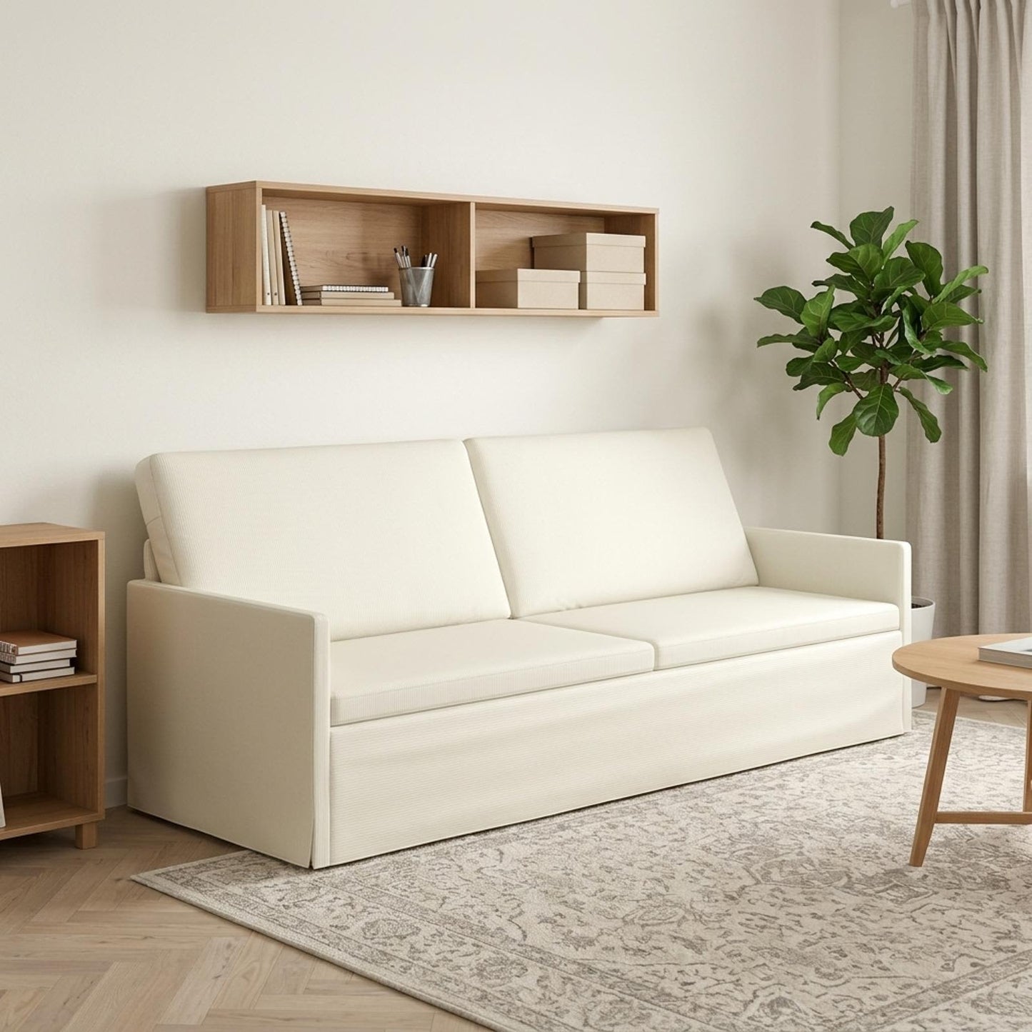 vidaXL Καθιστικό 3 ατόμων Κρεμ 220 x 81 x 82 εκ. Υφασμάτινο Κορντουρά