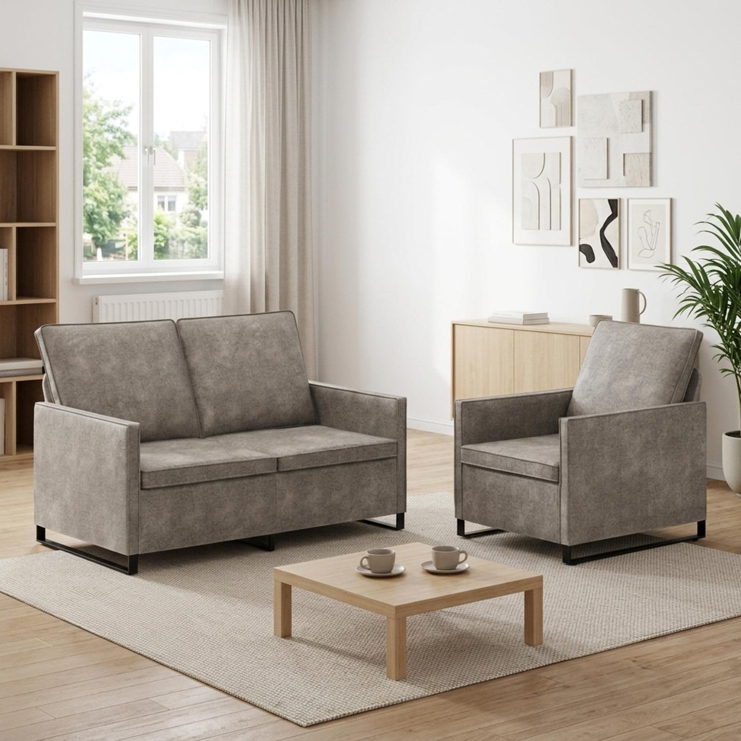 vidaXL Σετ Καναπέ 2 pcs Ανοιχτό γκρι Συνθετικό σουέντ