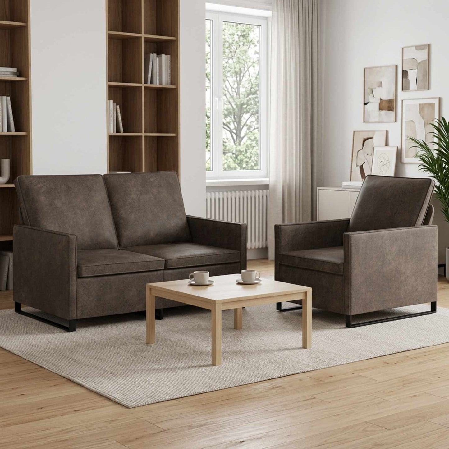 vidaXL Σετ Καναπέ 2 pcs Σκούρο Γκρι Συνθετικό σουέντ