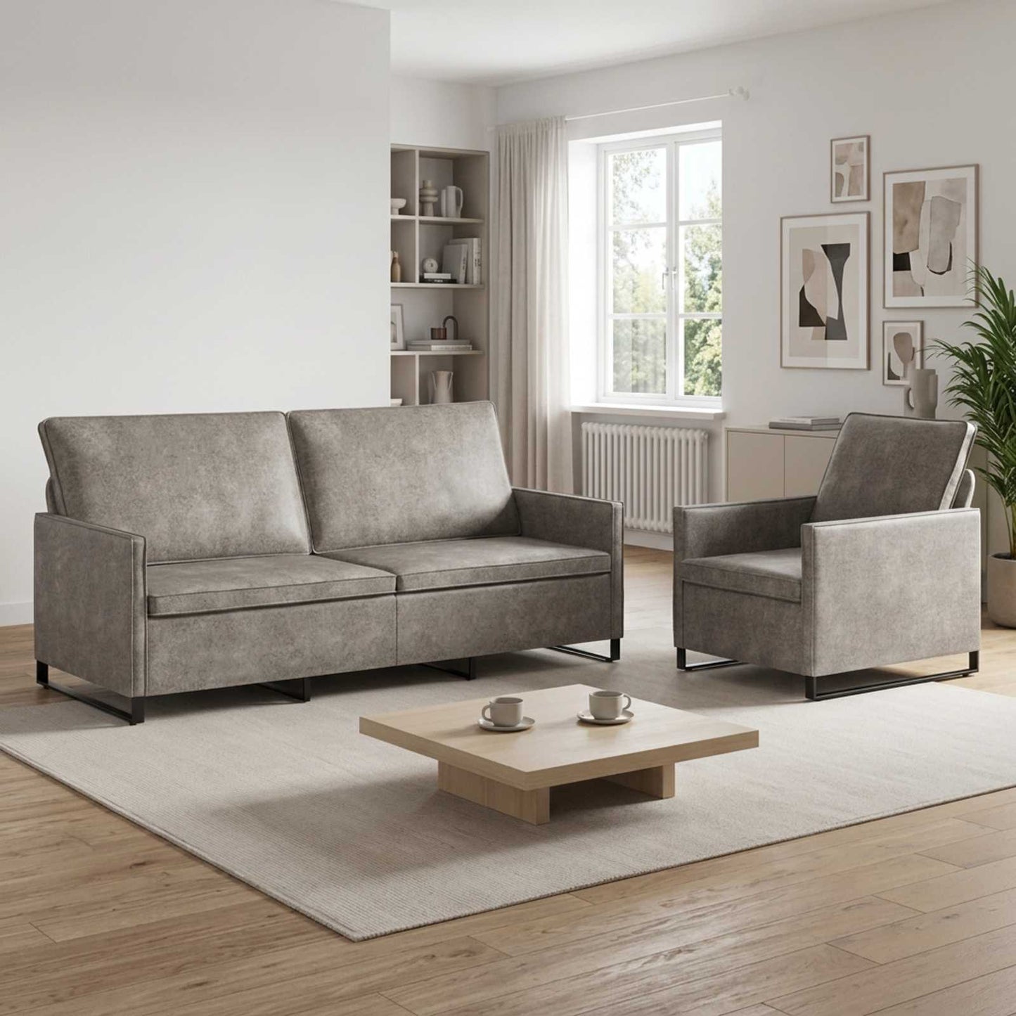 vidaXL Σετ Καναπέ 2 pcs Ανοιχτό γκρι Συνθετικό σουέντ