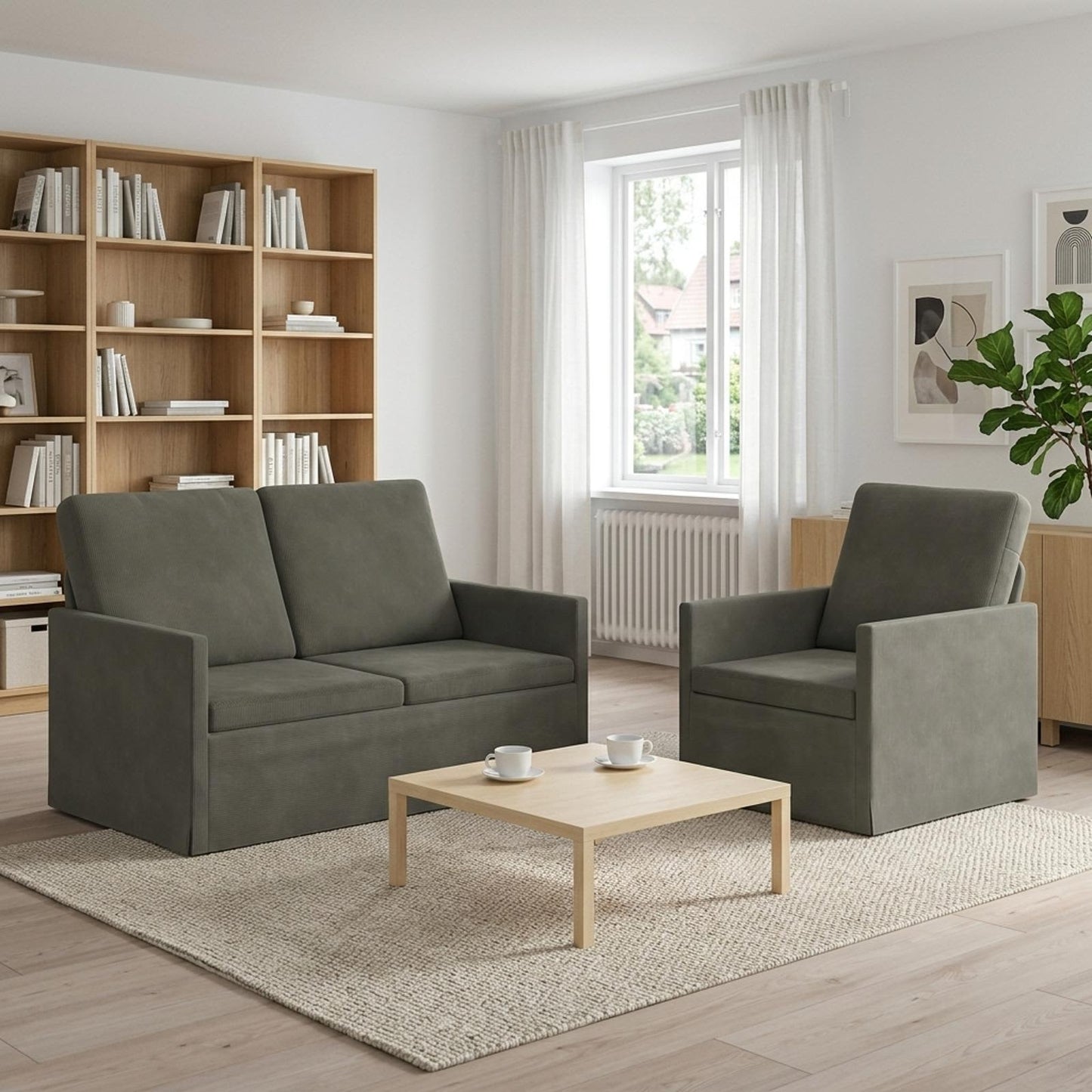 vidaXL Σετ Καναπέ 2 pcs Ανοιχτό γκρι Υφασμάτινο Κορντουρά