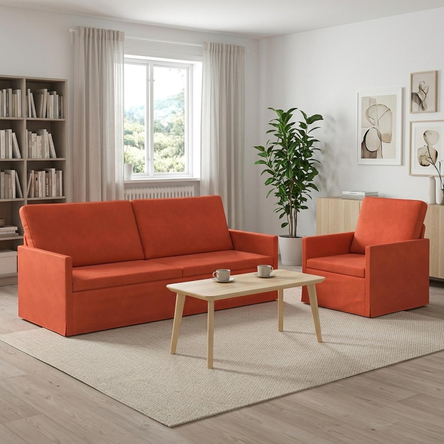 vidaXL Σετ Καναπέ 2 pcs Κόκκινο Πορτοκαλί Υφασμάτινο Κορντουρά