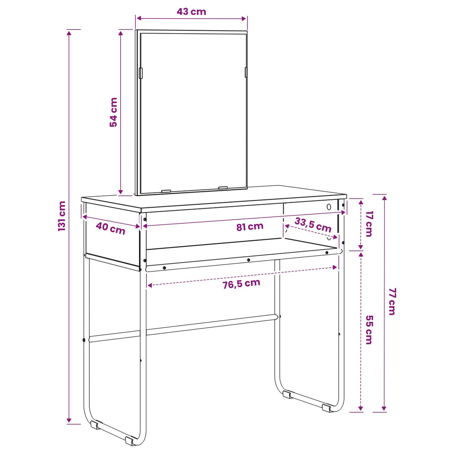 vidaXL Τραπέζι περιποίησης με ράφι Sonoma Δρυς 81 x 40 x 131 εκ