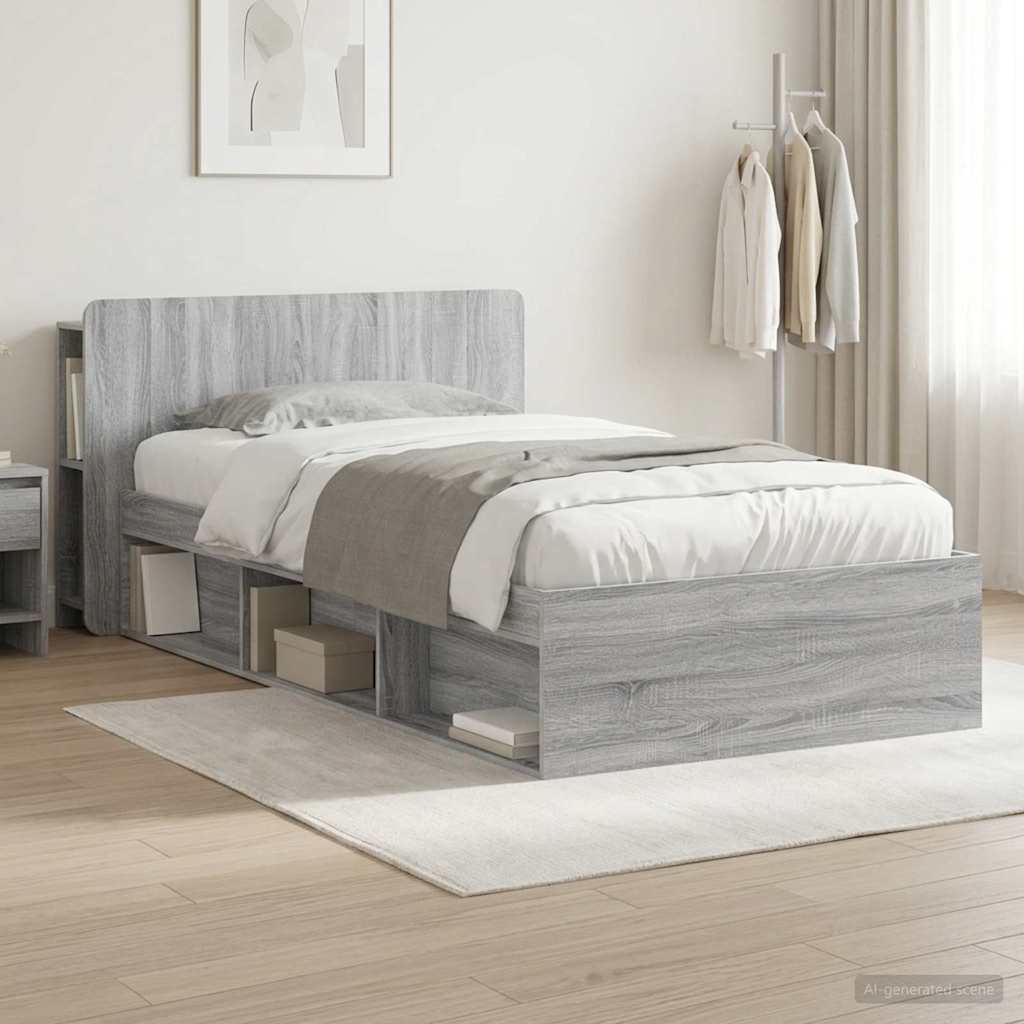 vidaXL Σκελετός κρεβατιού με αποθήκευση Γκρι Sonoma 75 x 190 cm