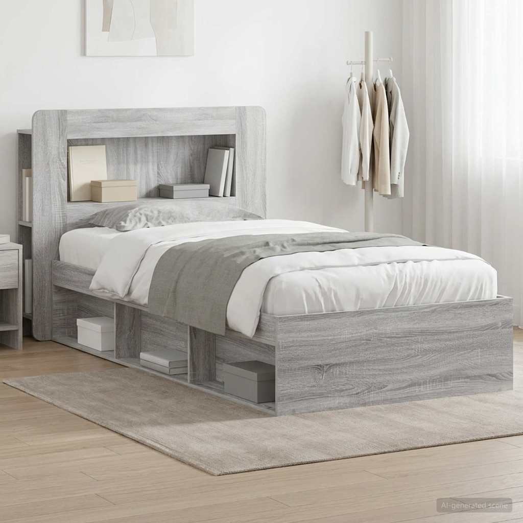 vidaXL Σκελετός κρεβατιού με αποθήκευση Γκρι Sonoma 75 x 190 cm