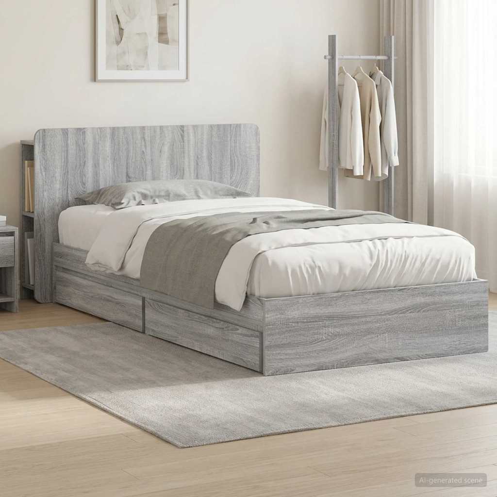 vidaXL Σκελετός κρεβατιού με αποθήκευση Γκρι Sonoma 90 x 190 cm
