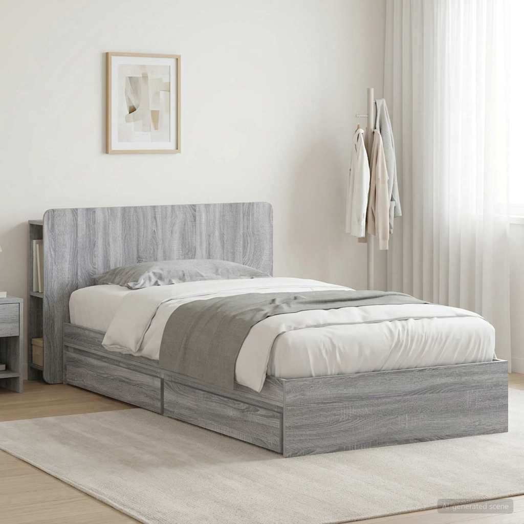 vidaXL Σκελετός κρεβατιού με αποθήκευση Γκρι Sonoma 90 x 200 cm