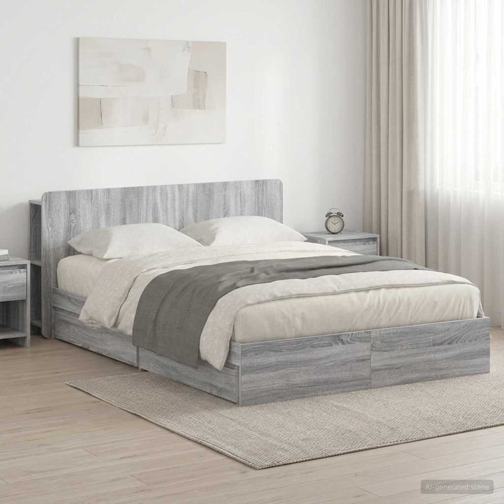 vidaXL Σκελετός κρεβατιού με αποθήκευση Γκρι Sonoma 140 x 200 cm