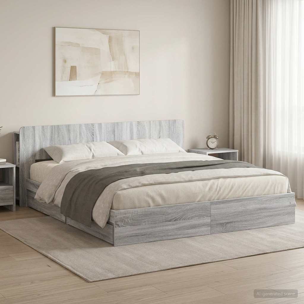 vidaXL Σκελετός κρεβατιού με αποθήκευση Γκρι Sonoma 180 x 200 cm