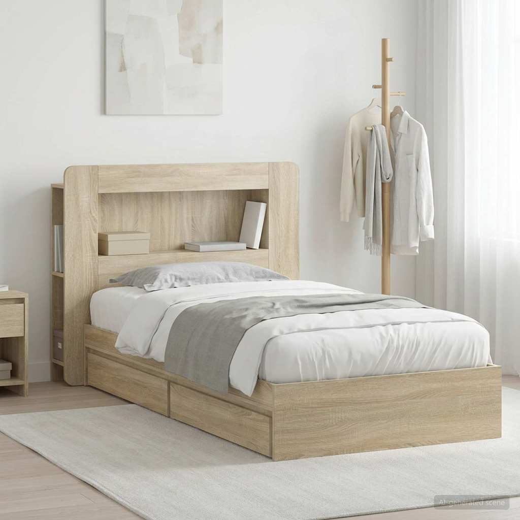 vidaXL Σκελετός κρεβατιού με αποθήκευση Sonoma Δρυς 75 x 190 cm