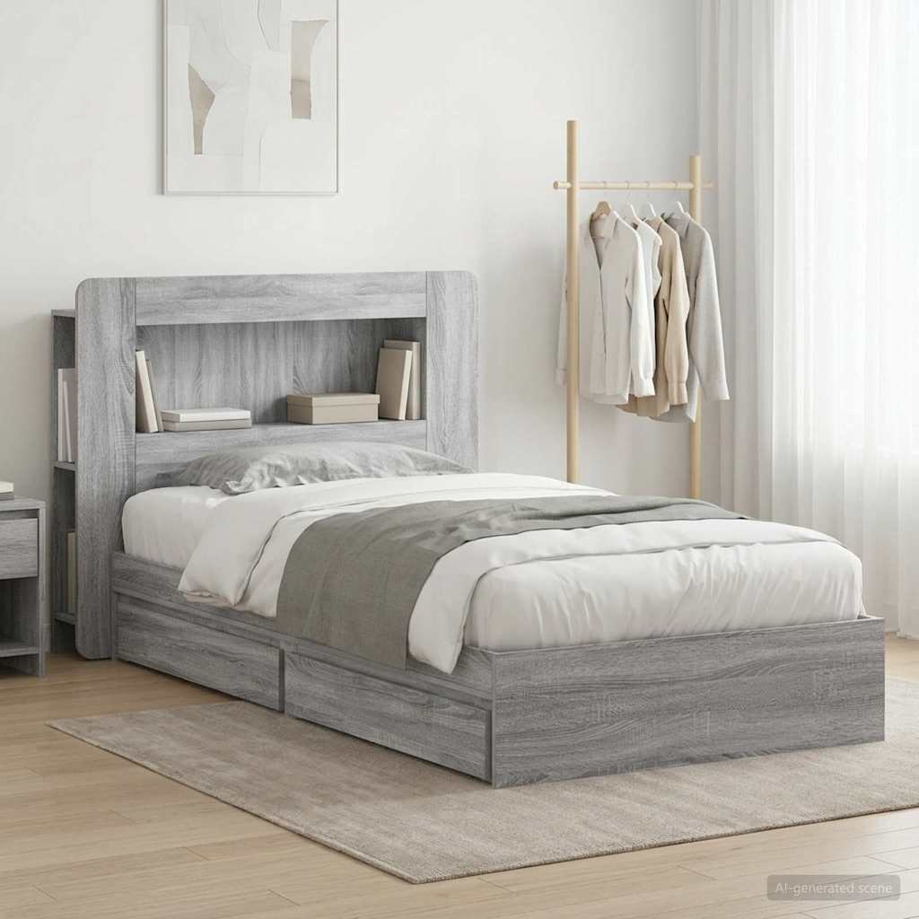 vidaXL Σκελετός κρεβατιού με αποθήκευση Γκρι Sonoma 100 x 200 cm