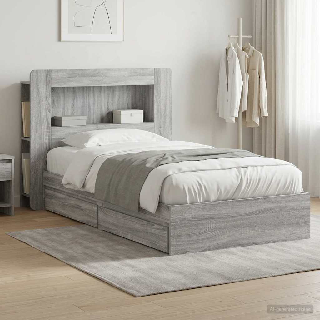 vidaXL Σκελετός κρεβατιού με αποθήκευση Γκρι Sonoma 90 x 200 cm