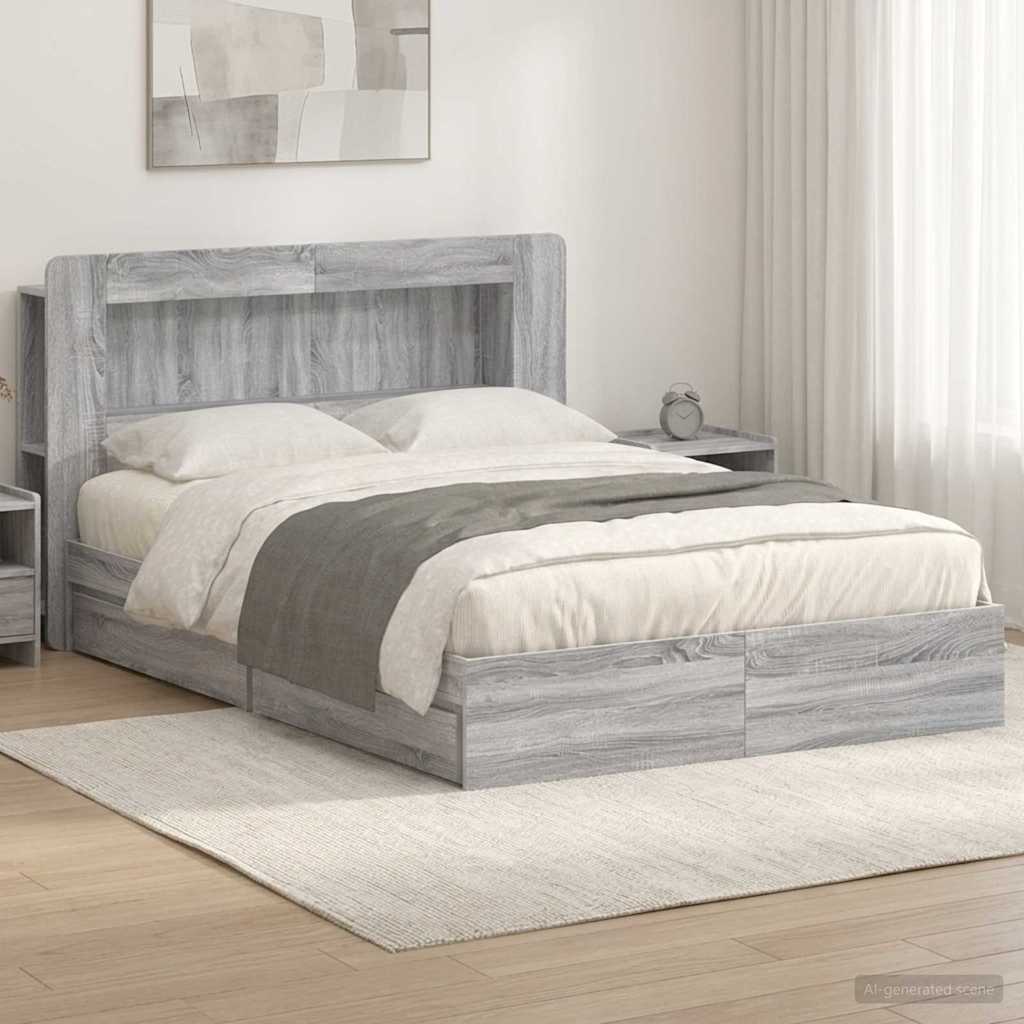 vidaXL Σκελετός κρεβατιού με αποθήκευση Γκρι Sonoma 140 x 200 cm