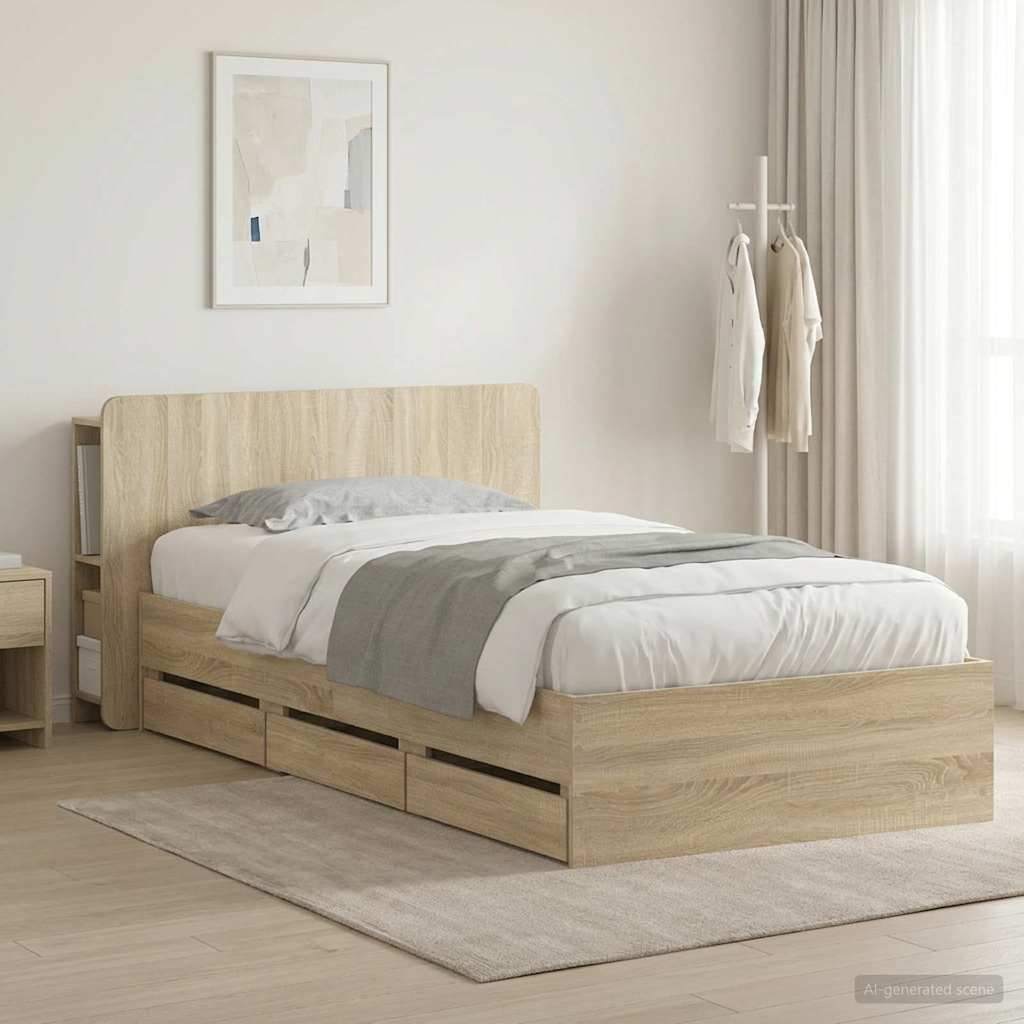 vidaXL Σκελετός κρεβατιού με αποθήκευση Sonoma Δρυς 75 x 190 cm