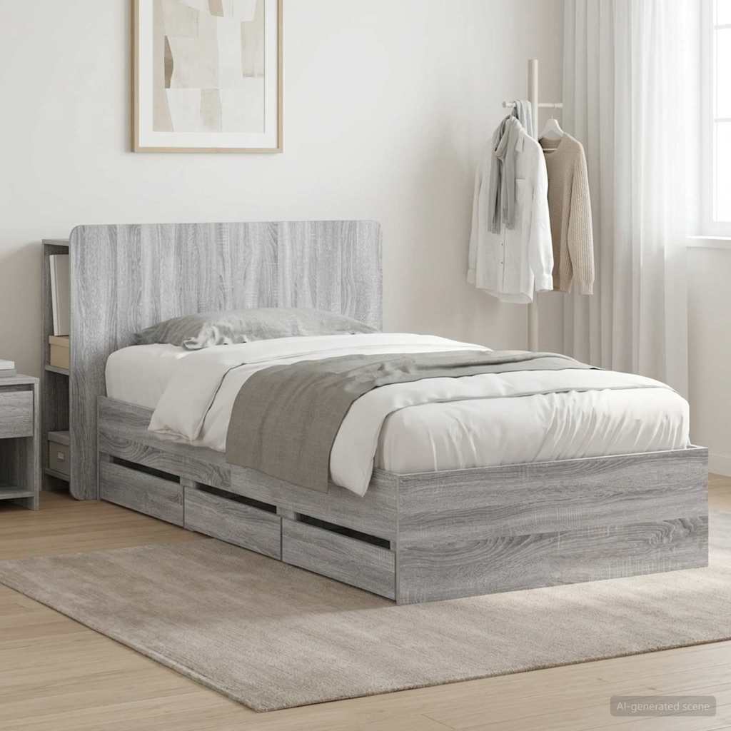 vidaXL Σκελετός κρεβατιού με αποθήκευση Γκρι Sonoma 100 x 200 cm
