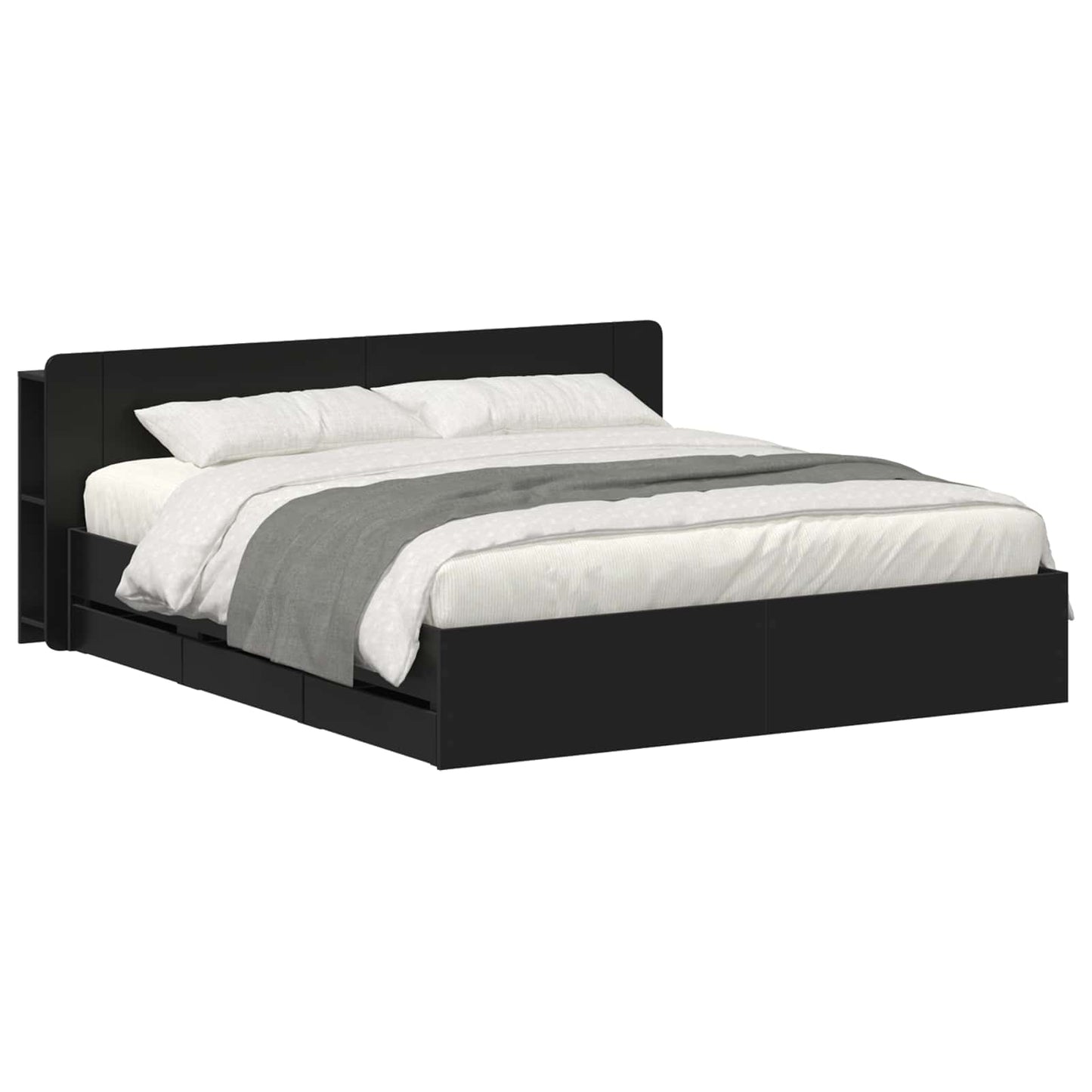 vidaXL Σκελετός κρεβατιού με αποθήκευση με κεφαλάρι Μαύρο 200 x 200 cm