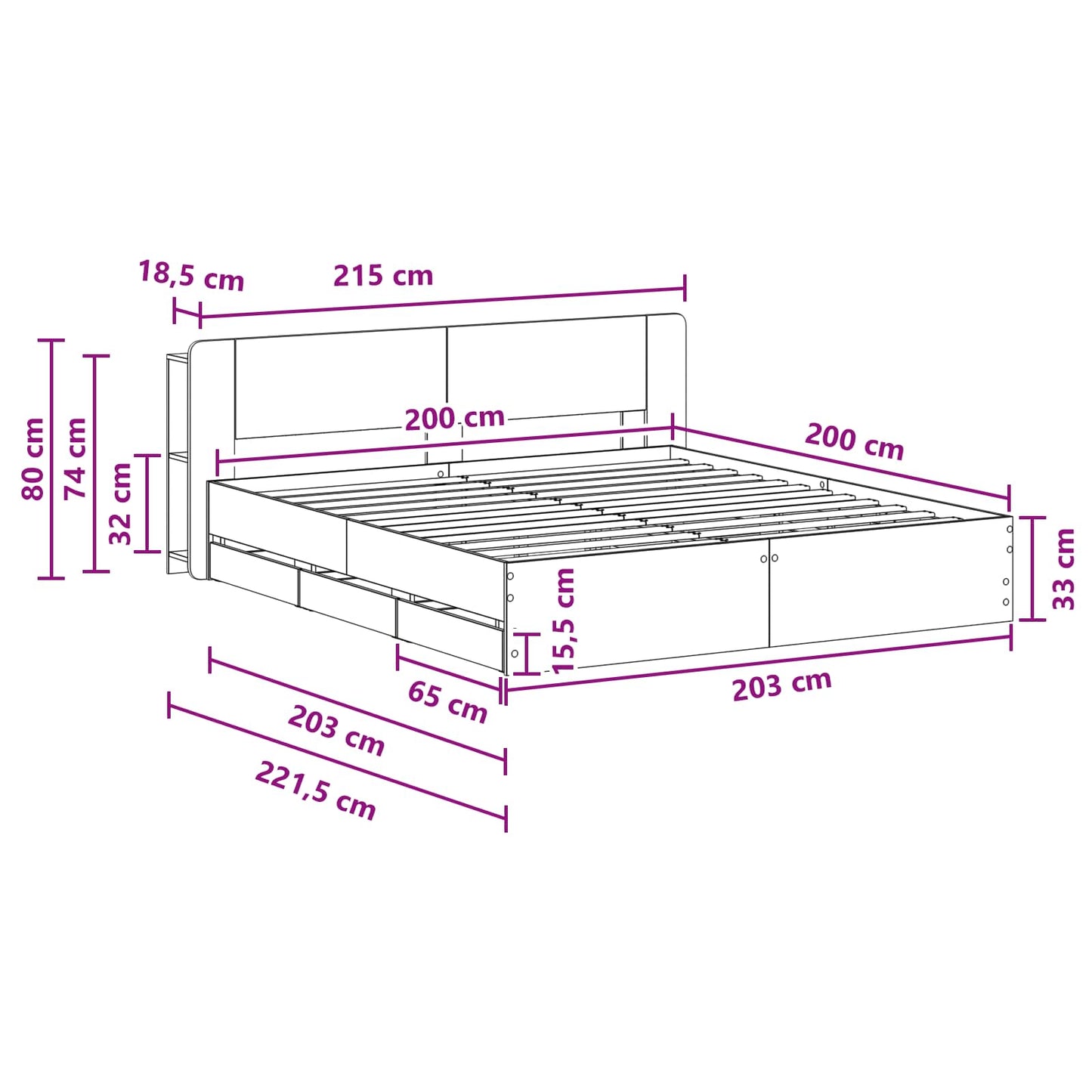 vidaXL Σκελετός κρεβατιού με αποθήκευση Γκρι Sonoma 200 x 200 cm