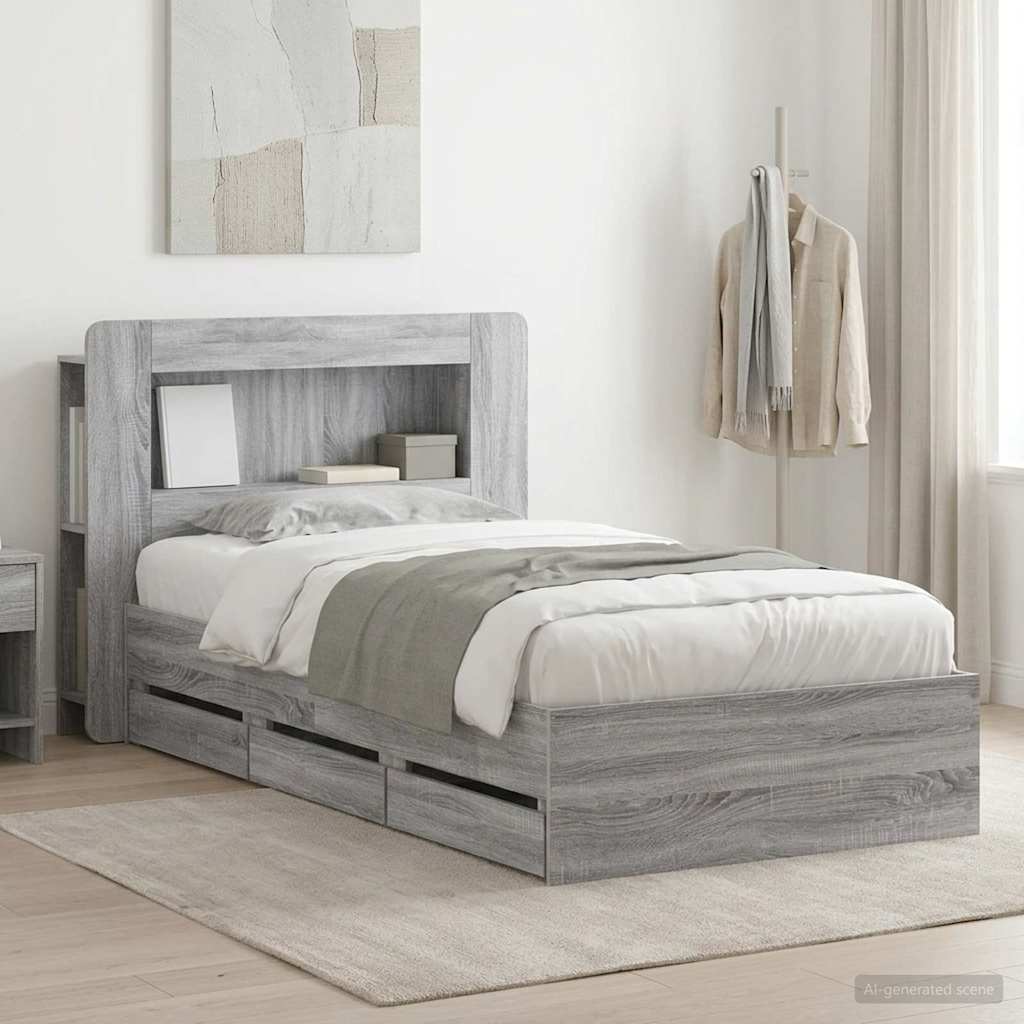 vidaXL Σκελετός κρεβατιού με αποθήκευση Γκρι Sonoma 100 x 200 cm