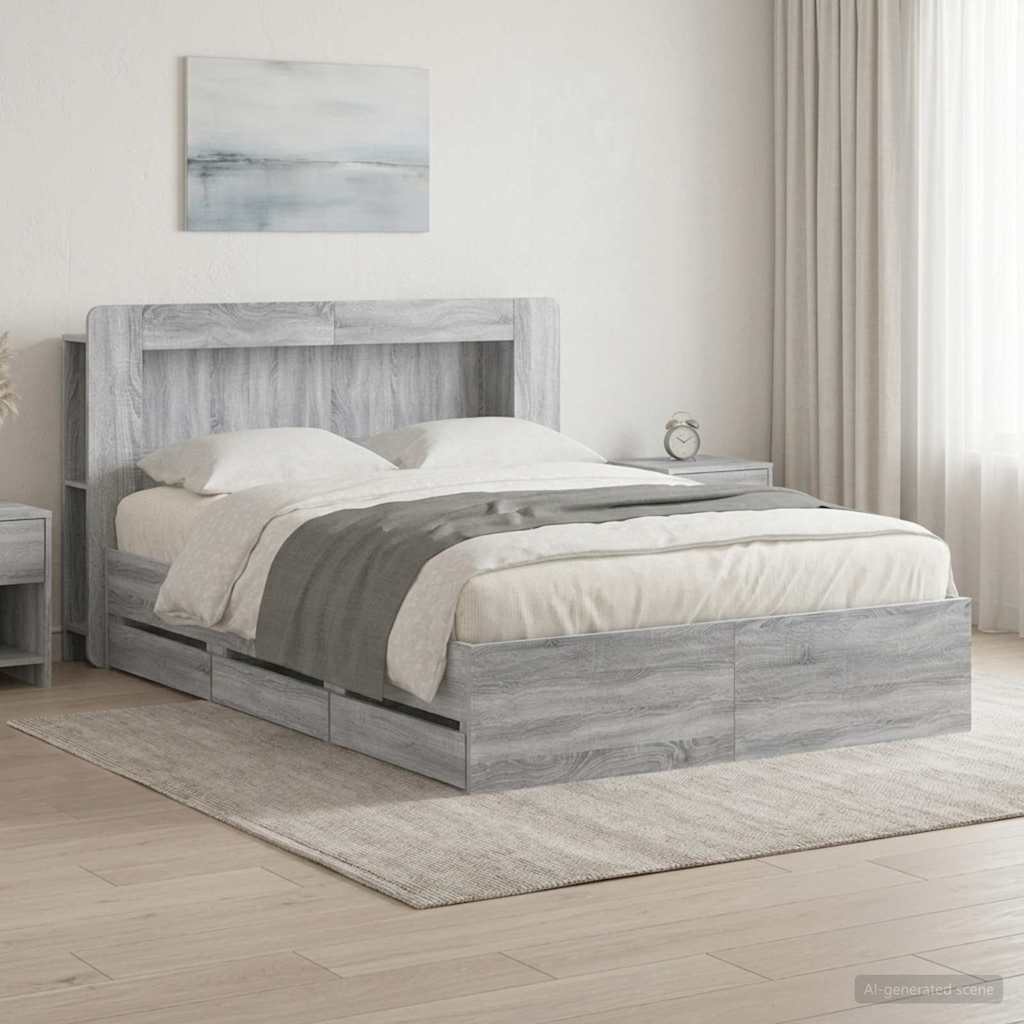 vidaXL Σκελετός κρεβατιού με αποθήκευση Γκρι Sonoma 140 x 200 cm