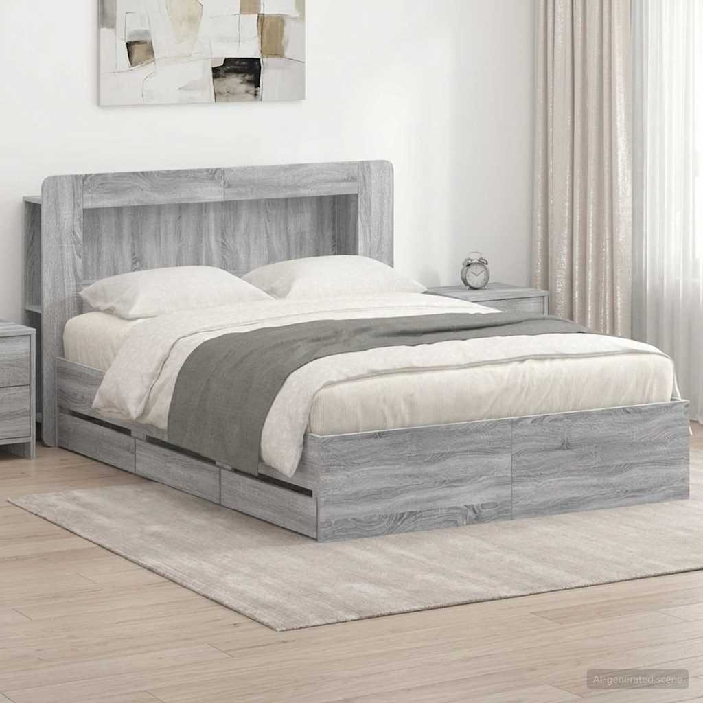 vidaXL Σκελετός κρεβατιού με αποθήκευση Γκρι Sonoma 160 x 200 cm