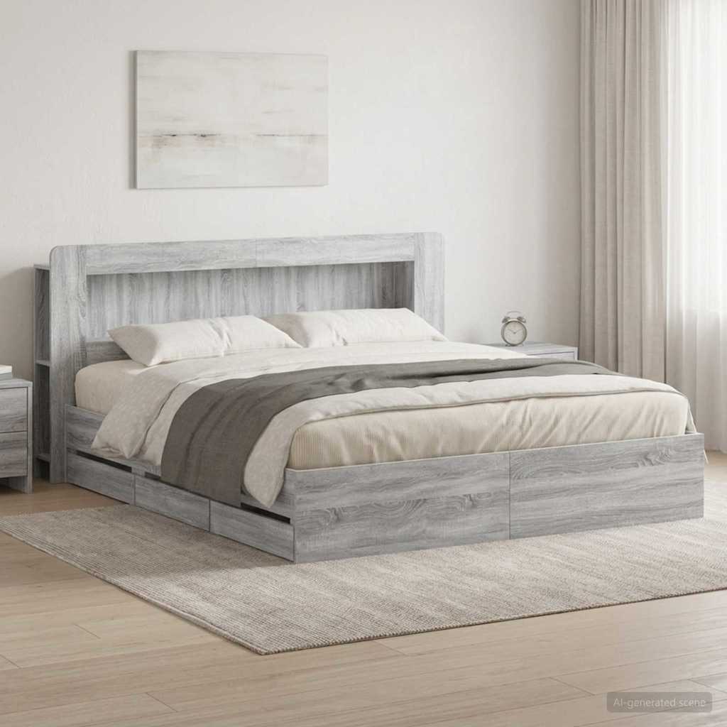 vidaXL Σκελετός κρεβατιού με αποθήκευση Γκρι Sonoma 180 x 200 cm