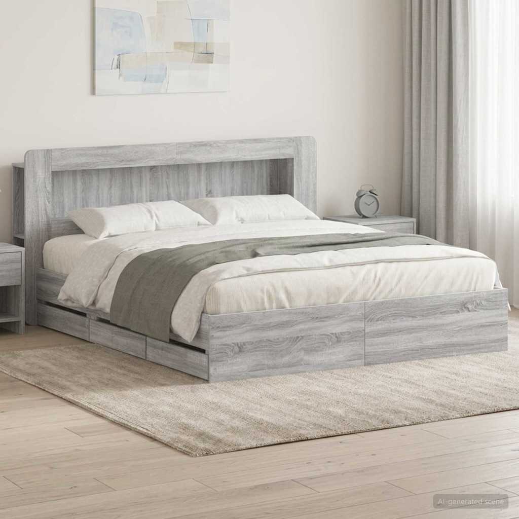 vidaXL Σκελετός κρεβατιού με αποθήκευση Γκρι Sonoma 200 x 200 cm