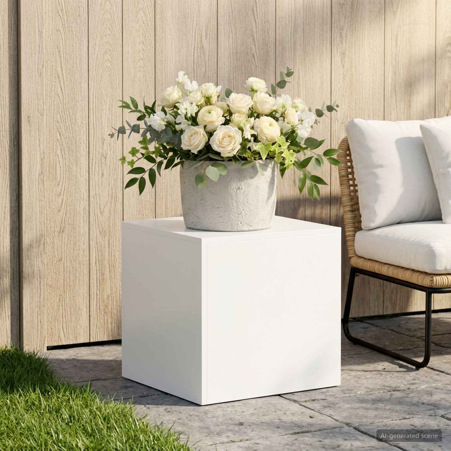 vidaXL Βάση φυτών Λευκό 40 x 40 x 40 cm Ατσάλι