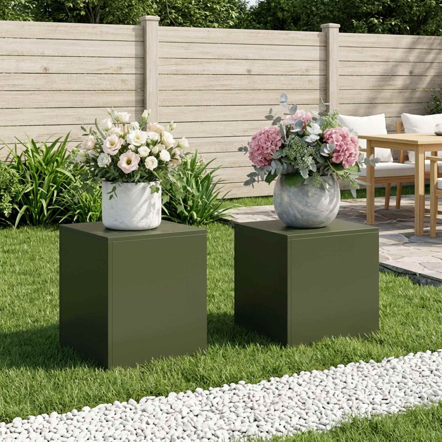 vidaXL Βάση φυτών 2 pcs Λαδί 40 x 40 x 40 cm Ατσάλι