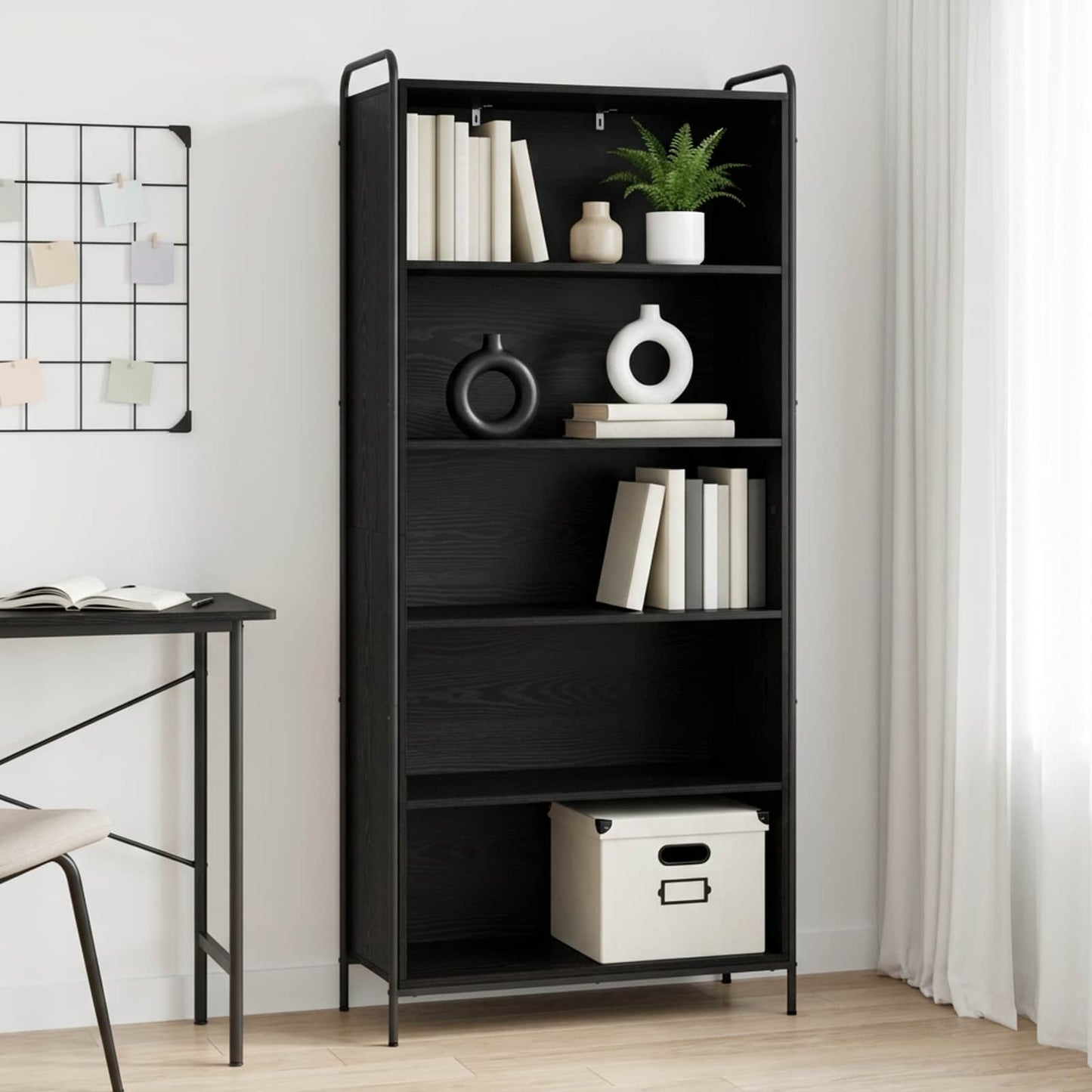 vidaXL Βιβλιοθήκη 55,5 x 33 x 174 εκ Επεξεργασμένο Ξύλο Μαύρη Δρυς