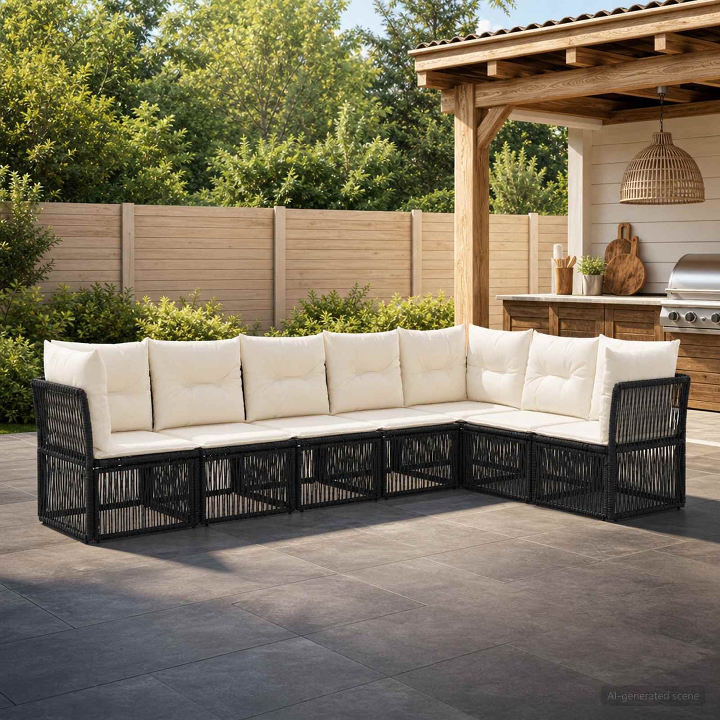 vidaXL Σετ Καναπέ Κήπου 7 τμχ. Μαύρο συνθετικό ρατάν