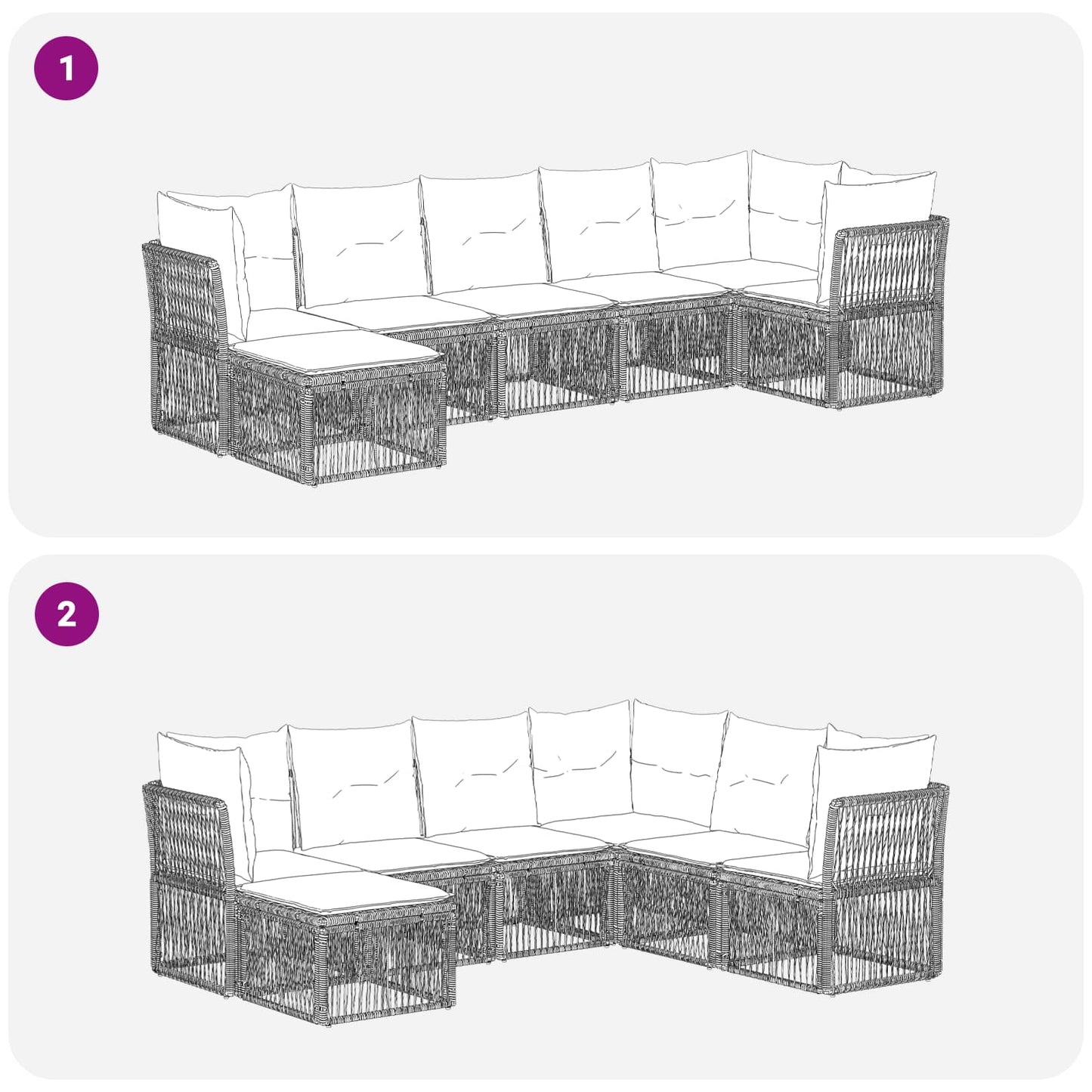 vidaXL Σετ Καναπέ Κήπου 7 pcs Μαύρο συνθετικό ρατάν