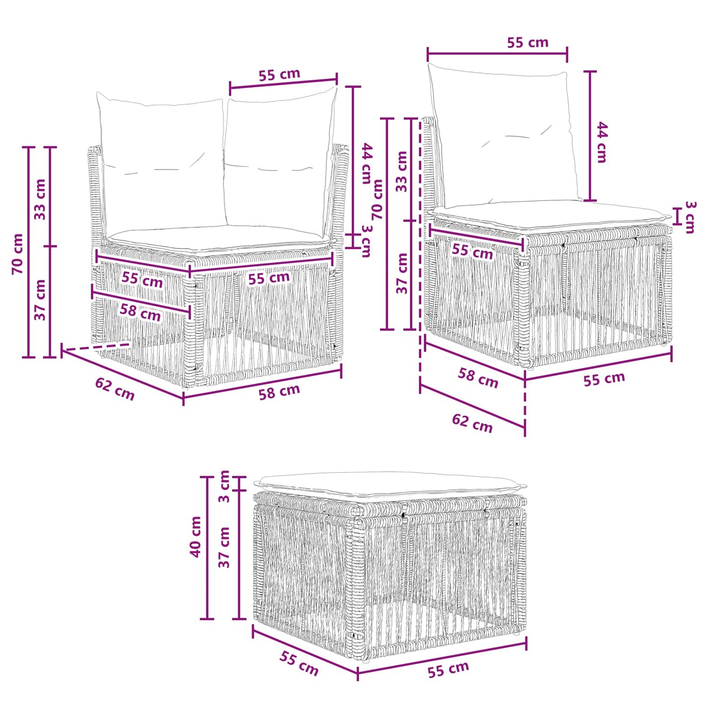 vidaXL Σετ Καναπέ Κήπου 7 pcs Μαύρο συνθετικό ρατάν