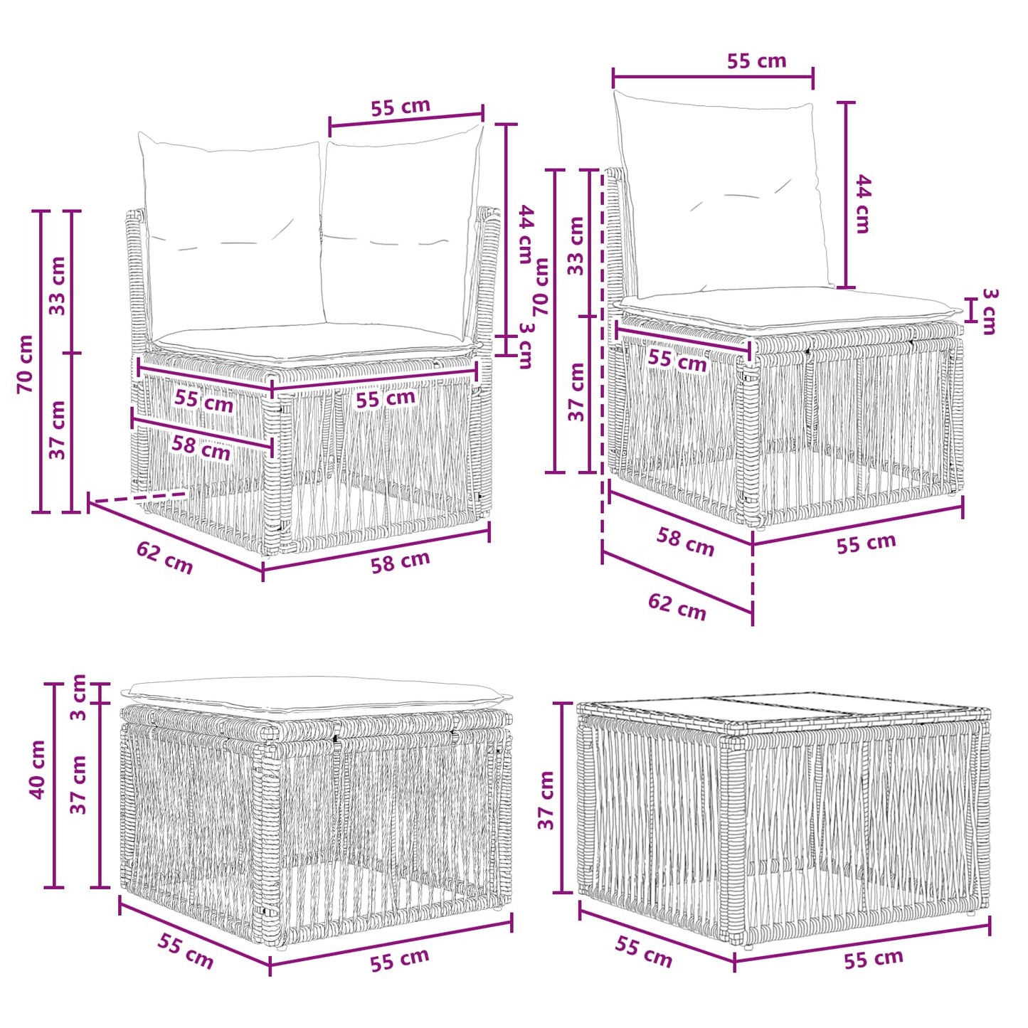 vidaXL Σετ Καναπέ Κήπου 10 pcs Μαύρο συνθετικό ρατάν