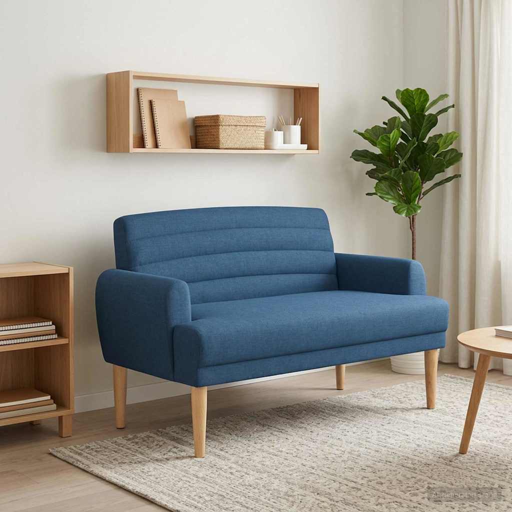 vidaXL Love seat με κουμπιά Μπλε 116 x 67 x 80 εκ. Ύφασμα
